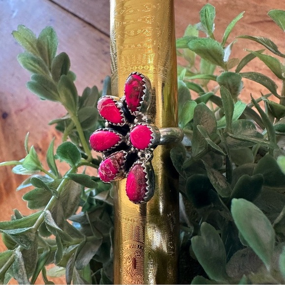 Sea Sediment Pink Jasper Adjustable Sterling Silver 925 Half Cluster Ring - Picture 7 of 9